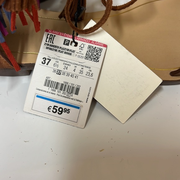 Zara Multicolored Fringe Brown Leather Sandals Size 6.5. NWT - Picture 5 of 10